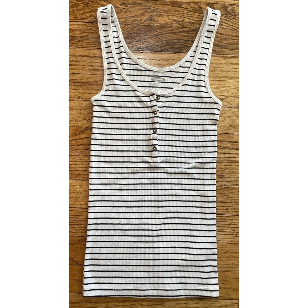 Old Navy Women’s XS Tank Top Black White Striped Sleeveless Casual